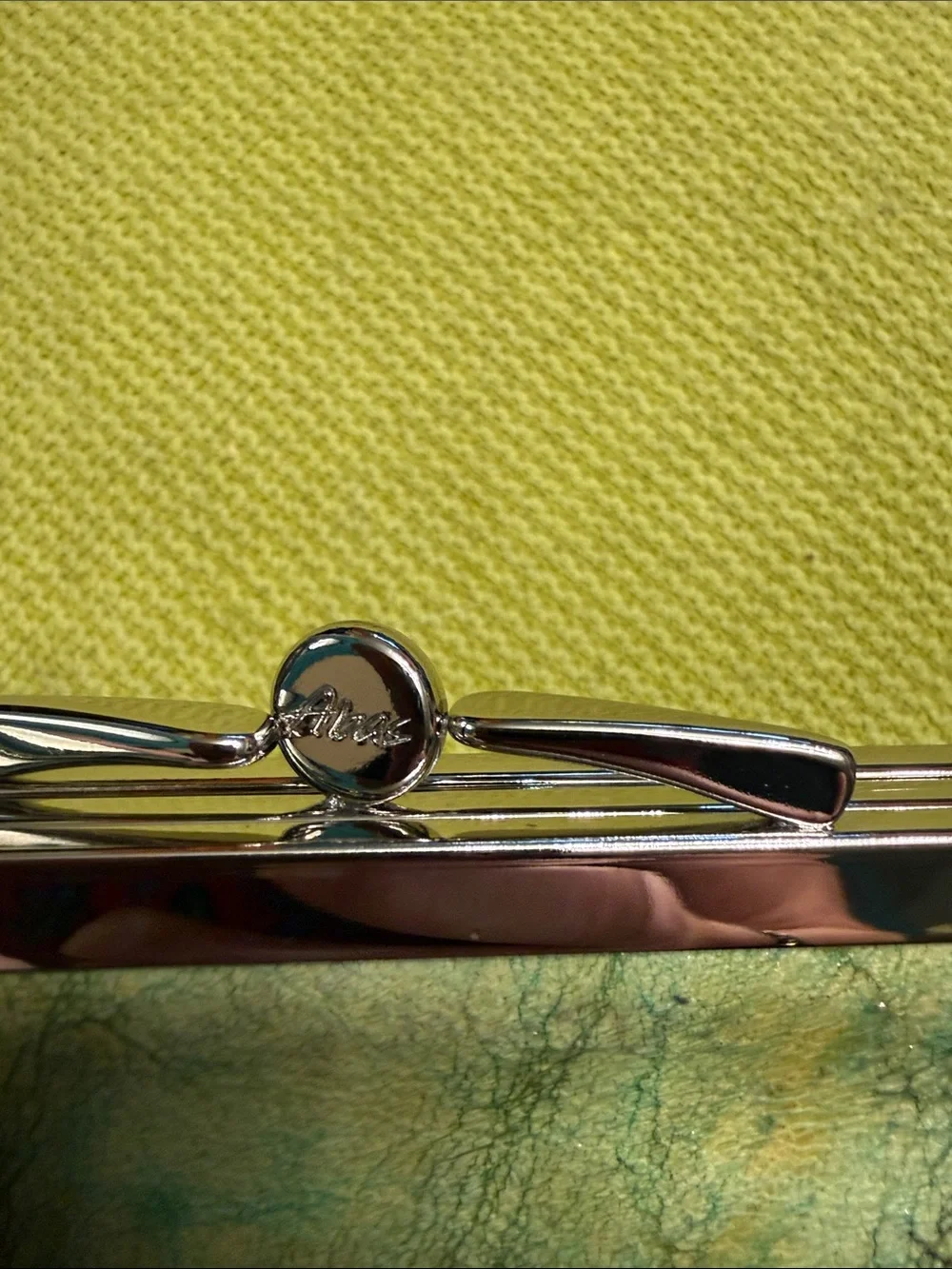 Abas Vintage Green Marble Effect Leather Clutch with Silver Frame